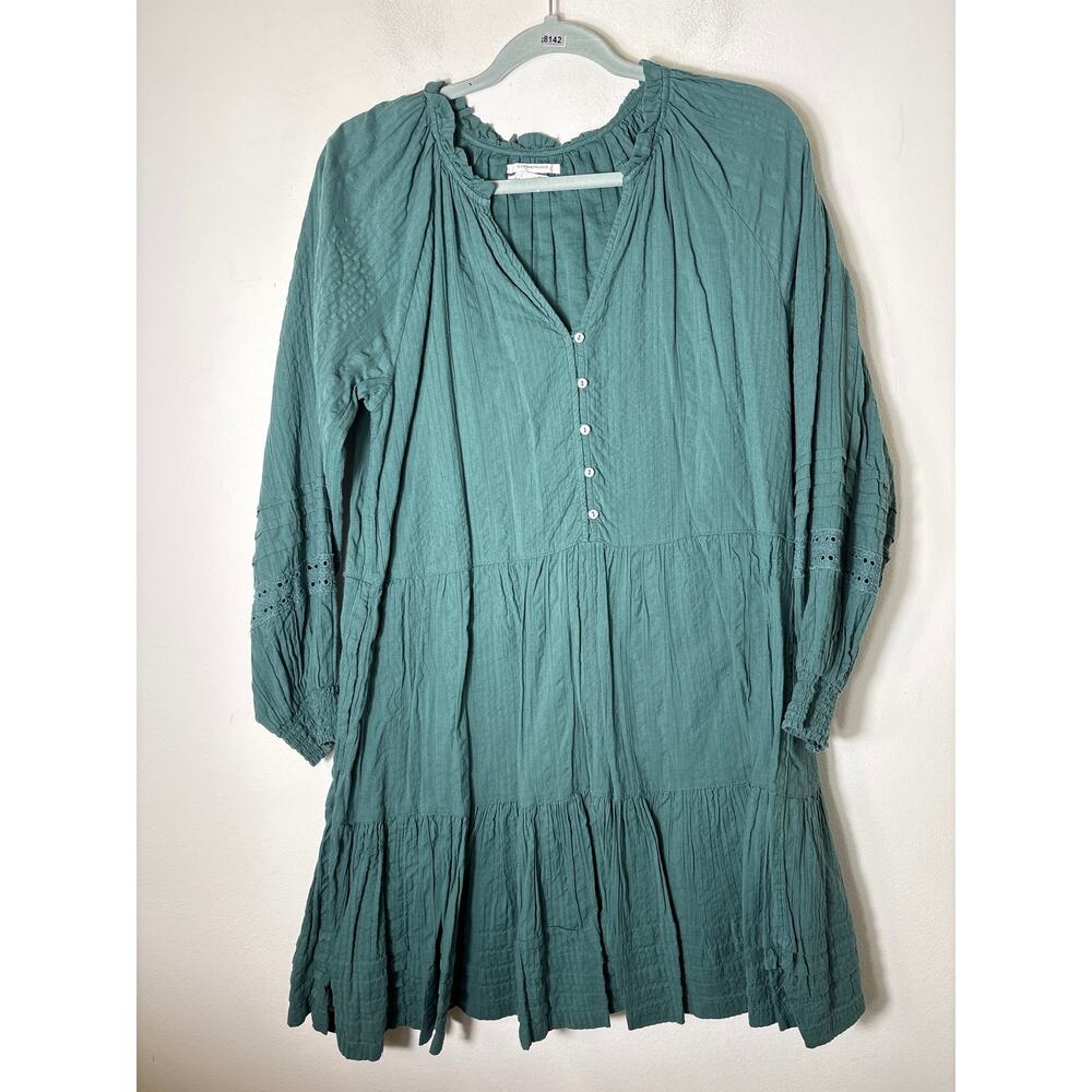by Anthropologie Dark Green Long Sleeve Cotton Mini Dress Sz S
